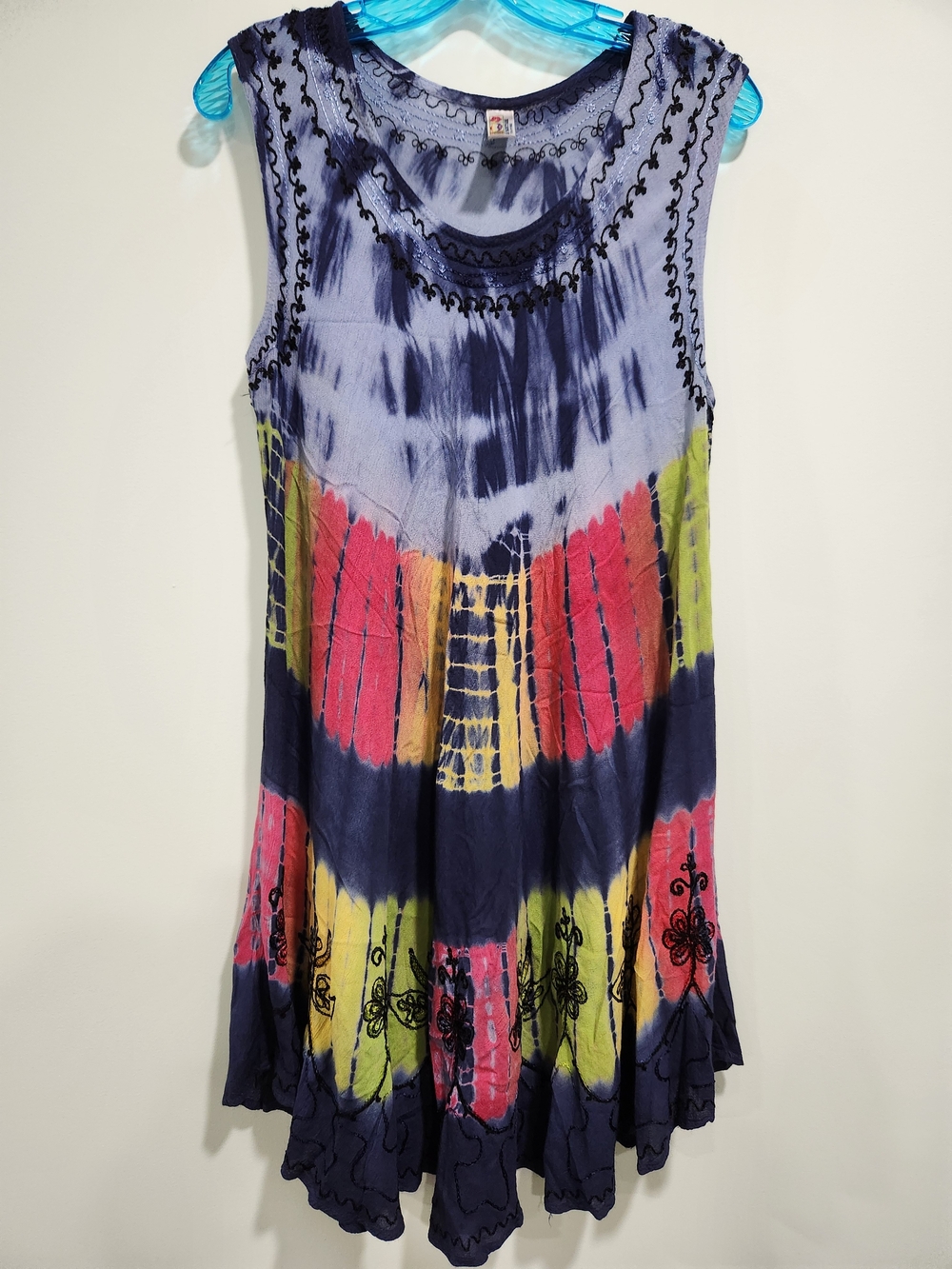 India Boutique Navy Tie-Dye Sleeveless Dress with Pink and Yellow Accents